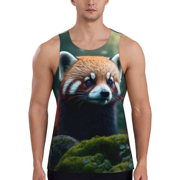 Rateoe Forest Plant Raccoon Pattern Sleeveless Gym Shirt Muscle Tee Breathable Workout Shirt Slim-Fit Tank Quick Dry Fit Muscle Tank Top Bodybuilding Sleeveless T Shirt-