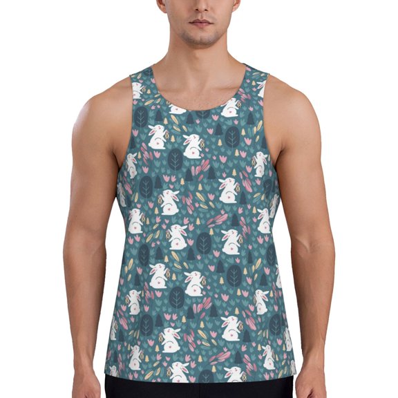 Rateoe Forest Rabbit Pattern Sleeveless Gym Shirt Muscle Tee Breathable Workout Shirt Slim-Fit Tank Quick Dry Fit Muscle Tank Top Bodybuilding Sleeveless T Shirt-Medium
