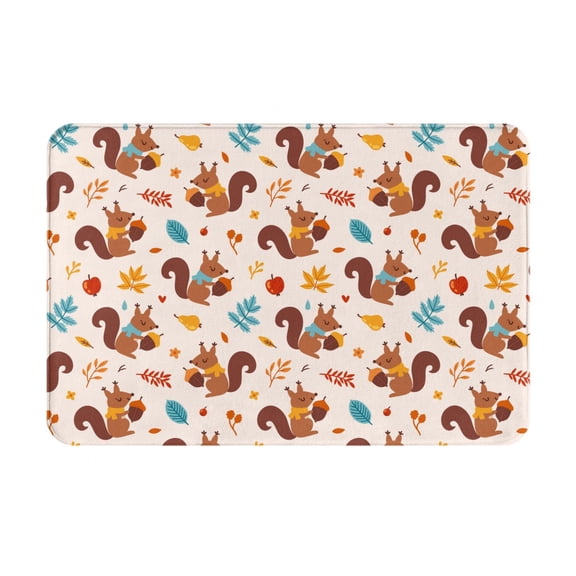 Rateoe Forest Squirrel Nuts Pattern Flannel Door Mat Indoor Outdoor Entrance, Waterproof All-Weather Doormat,Fade Resistant, Low Profile Entryway Mat 16x24in