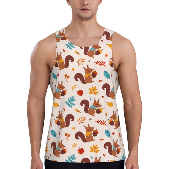 Rateoe Forest Squirrel Nuts Pattern Sleeveless Gym Shirt Muscle Tee Breathable Workout Shirt Slim-Fit Tank Quick Dry Fit Muscle Tank Top Bodybuilding Sleeveless T Shirt-4X-Large