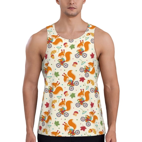 Rateoe Forest Squirrel Pattern Sleeveless Gym Shirt Muscle Tee Breathable Workout Shirt Slim-Fit Tank Quick Dry Fit Muscle Tank Top Bodybuilding Sleeveless T Shirt-Medium