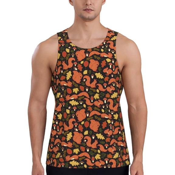 Rateoe Forest Squirrel Pattern Sleeveless Gym Shirt Muscle Tee Breathable Workout Shirt Slim-Fit Tank Quick Dry Fit Muscle Tank Top Bodybuilding Sleeveless T Shirt-Small