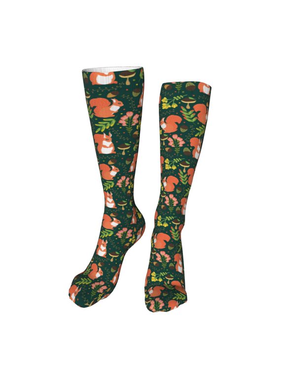 Forest Squirrel print Women's Men's Novelty 20in Crew Socks Cotton Socks Knee High Socks for Walking,Running,Nurses,Pregnancy-One Size