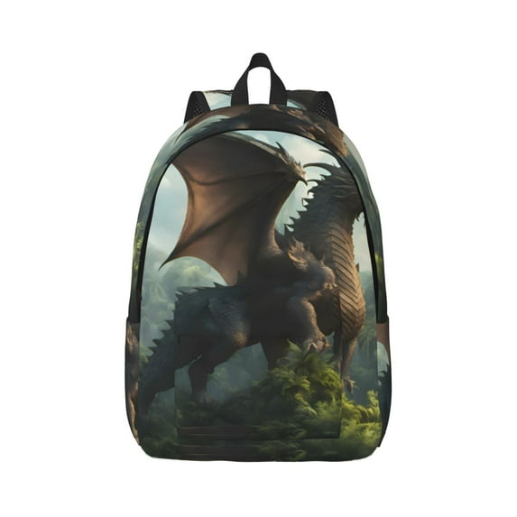 Rateoe Forest Stone-Colored Dragon Pattern Canvas College Laptop Backpack,Travel Daypack,Durable Rucksack Travel Notebook Bag School Backpack Book Bag for Men Women-Small