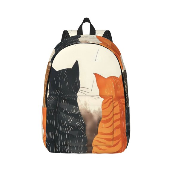 Rateoe Four Cats Watching Rain Pattern Canvas College Laptop Backpack,Travel Daypack,Durable Rucksack Travel Notebook Bag School Backpack Book Bag for Men Women-Medium