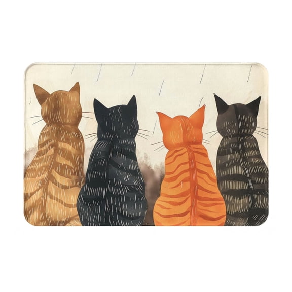 Rateoe Four Cats Watching Rain Pattern Flannel Door Mat Indoor Outdoor Entrance, Waterproof All-Weather Doormat,Fade Resistant, Low Profile Entryway Mat 16x24in