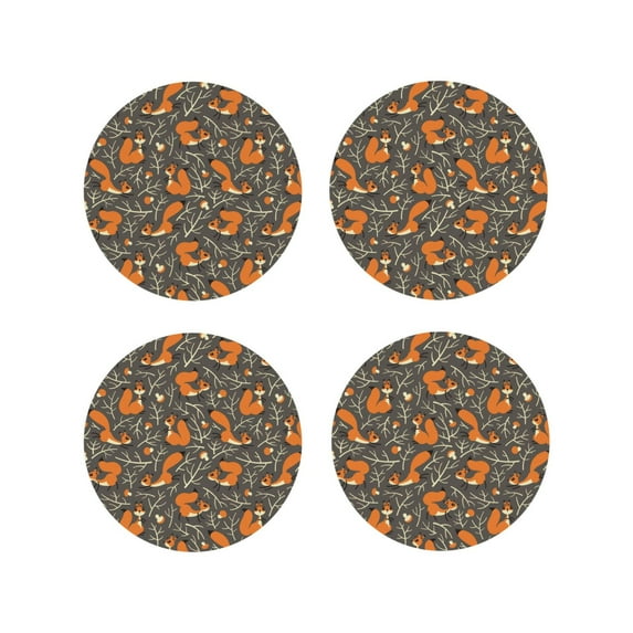 Rateoe Fox And Mushroom Drawing Drink Coasters Set of 4 Leather Coasters Spill Protection for Table Desk,Durable and Non Slip Leather Coaster ,4 Inches Drink Mats-Round Shape