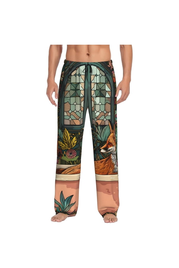 Fox Bathtub Floral Art Pattern Men’s Ultra-Soft Comfy Pajama Lounge Pants Sleepwear,Comfortable Lounge Wear,lightweight Pajamas, Casual Home Wear-Large