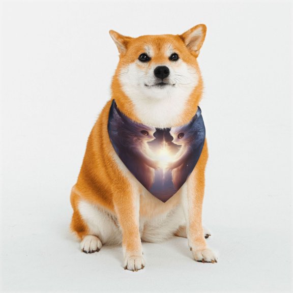 Rateoe Fox Couple Print Pet Scarf for Dogs and Cats – Stylish Reflective Design, Breathable & Durable Pet Bandana with Quick-Release Buckle-Large