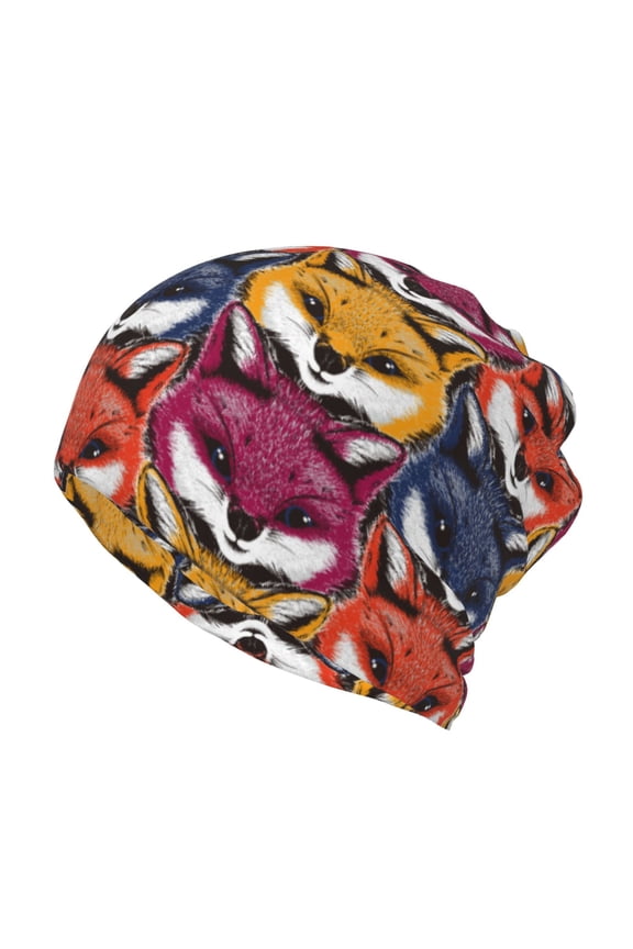 Fox Face Cotton Slouchy Beanie Hat for Men/Women,Lightweight Oversize Large Thin Skull Cap Night Sleeping Cap