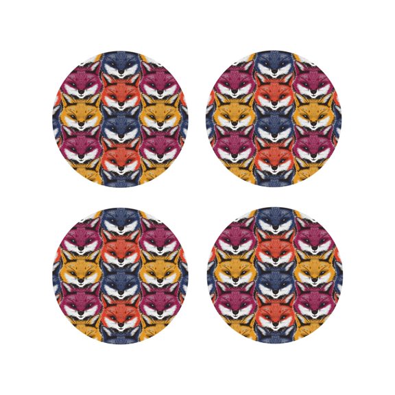 Rateoe Fox Face Drawing Drink Coasters Set of 4 Leather Coasters Spill Protection for Table Desk,Durable and Non Slip Leather Coaster ,4 Inches Drink Mats-Round Shape