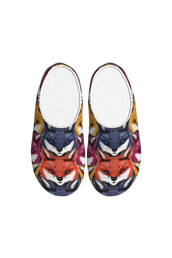 Fox Face Print Women's Men's Cotton Knit Slippers Lightweight Memory Foam Indoor House Shoes with Anti-Skid Sole-44/45