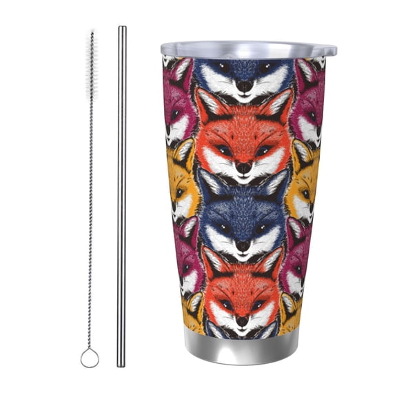 Rateoe Fox Face Printed Car Guy Gifts for Men Women Tumbler - 20oz/590ml Double Wall Vacuum Insulated Stainless Steel Travel Tumbler Cups with Lid & Straw-Straw Two-piece Set