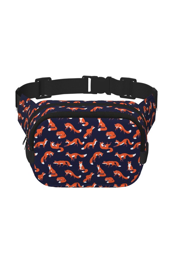 Foxes In Different Poses Print Fanny Pack Belt Bag for Women and Men, Square Double-Layer Waterproof Waist Pack with Adjustable Strap for Hiking, Jogging, Cycling