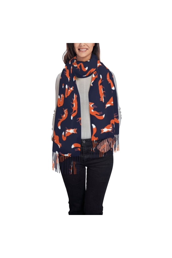 Foxes In Different Poses Women's Traditional Scarf Wrap Tassel Shawl Fringes Neck Head Shawl Retro Scarf