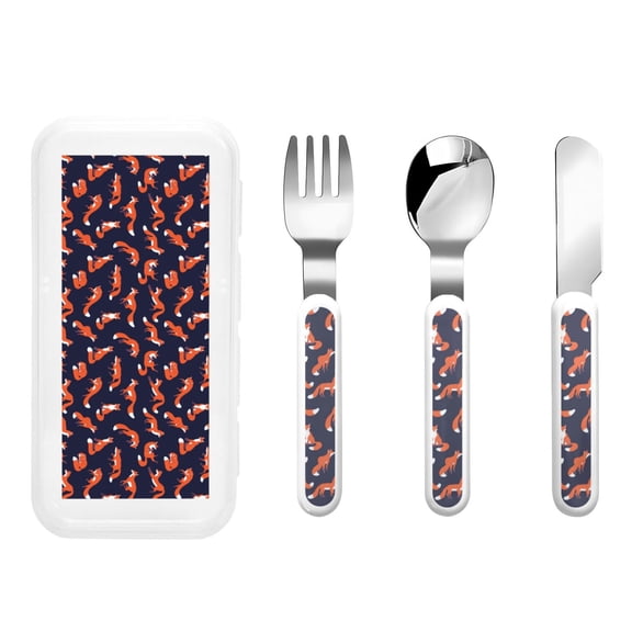 Rateoe Foxes In Different Poses for Stainless Steel Kids Silverware Set - Child and Toddler Safe Flatware - Children's Knife, Fork And Spoon Set
