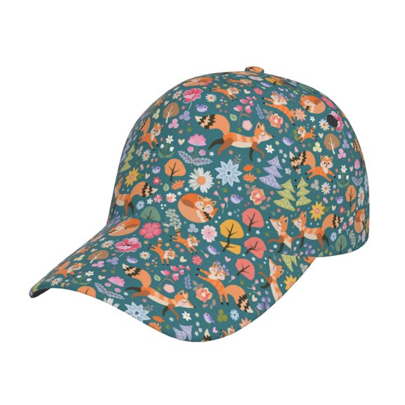 Rateoe Foxes and Birds in Forest Pattern Baseball Cap Outdoor Cap Mountain Dad Hat - Unstructured Soft Cotton Cap-Adjustable UV Protection Cap