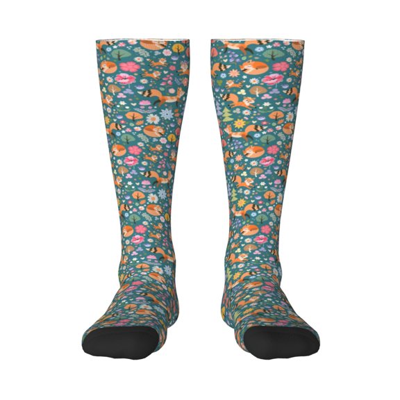 Rateoe Foxes and Birds in Forest Pattern Women’s Knee High Crew Socks,Trouser Socks Comfortable, Breathable, Moisture-Wicking and Soft