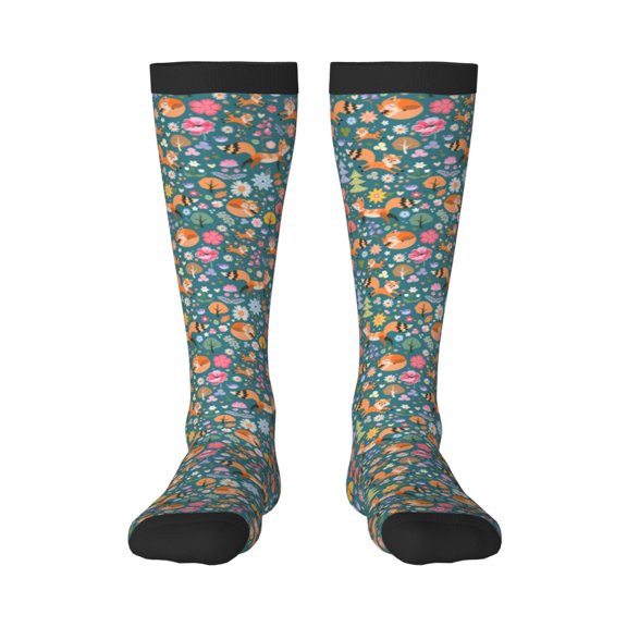 Rateoe Foxes and Birds in Forest Pattern Women’s Knee High Crew Socks,Trouser Socks Comfortable, Breathable, Moisture-Wicking and Soft