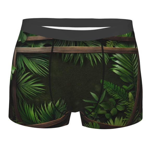 Rateoe Framed Greenery Wall Art Mens Boxer Briefs Poly Spandex Performance Boxer Briefs Underwear Hem Boxer Briefs - Large