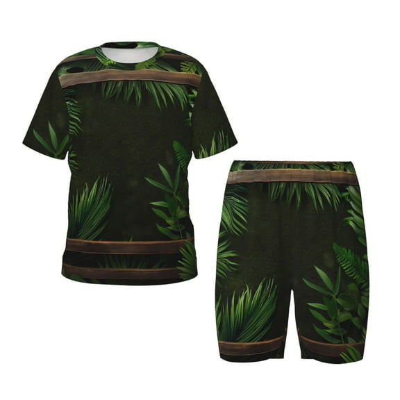 Rateoe Framed Greenery Wall Art Print Kids’ Cozy Short-Sleeved Pajama Set – Breathable Cotton Sleepwear, Soft and Comfortable 2-Piece PJs for Boys & Girls-3X-Large
