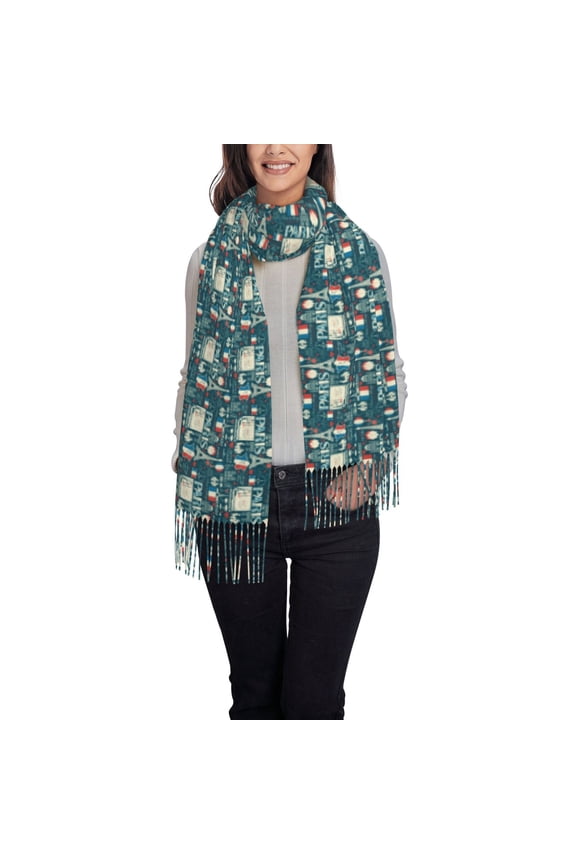France and Paris Women's Traditional Scarf Wrap Tassel Shawl Fringes Neck Head Shawl Retro Scarf