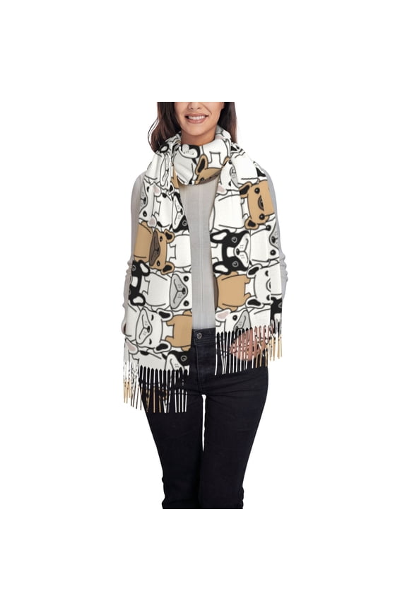 French Bulldog 2 Women's Traditional Scarf Wrap Tassel Shawl Fringes Neck Head Shawl Retro Scarf