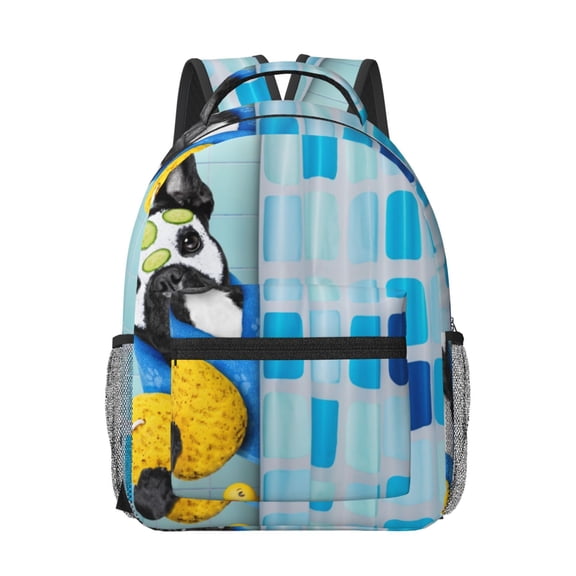 Rateoe French Bulldog Dog in a Bathtub Pattern Durable Student Backpack Laptop Bag- Ergonomic Design, Waterproof Twill Fabric - Ideal for School, Travel, and Outdoor Activities