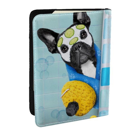 Rateoe French Bulldog Dog in a Bathtub Pattern Passport Holder Wallet Leather Mulit-purpose Travel Wallet Credit Cards Case ,Passport Cover for Women Men-6.5 in