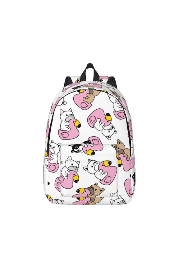 French Bulldog Duck Pattern Canvas College Laptop Backpack,Travel Daypack,Durable Rucksack Travel Notebook Bag School Backpack Book Bag for Men Women-Small