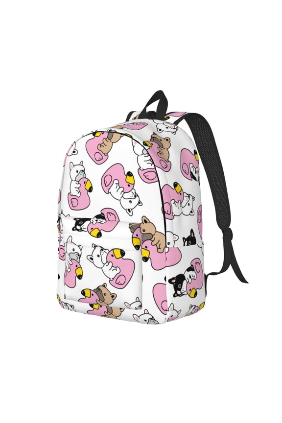 French Bulldog Duck Pattern Durable Canvas Backpack for Men & Women – Stylish & Lightweight – Adjustable Straps, Multiple Pockets – Fits 15-17 Inch LaptopsSmall