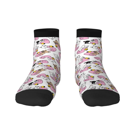 Rateoe French Bulldog Duck Pattern Quarter Crew Socks,Toe Seamed Ankle Socks,Cotton Cushioned Breathable Athletic Crew Sports Socks