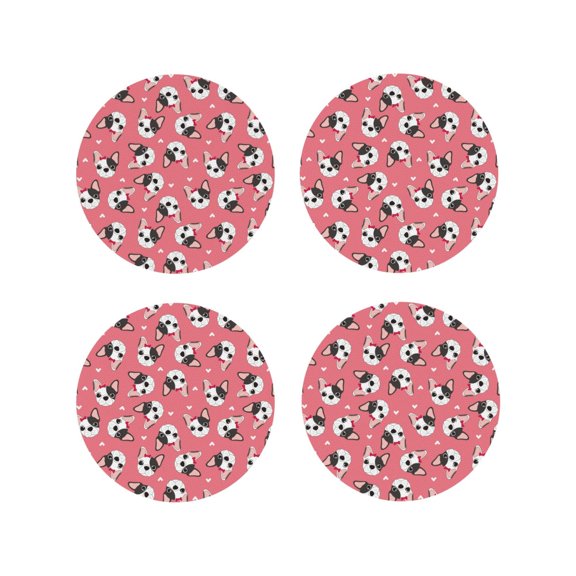 Rateoe French Bulldog Face Drawing Drink Coasters Set of 4 Leather Coasters Spill Protection for Table Desk,Durable and Non Slip Leather Coaster ,4 Inches Drink Mats-Round Shape