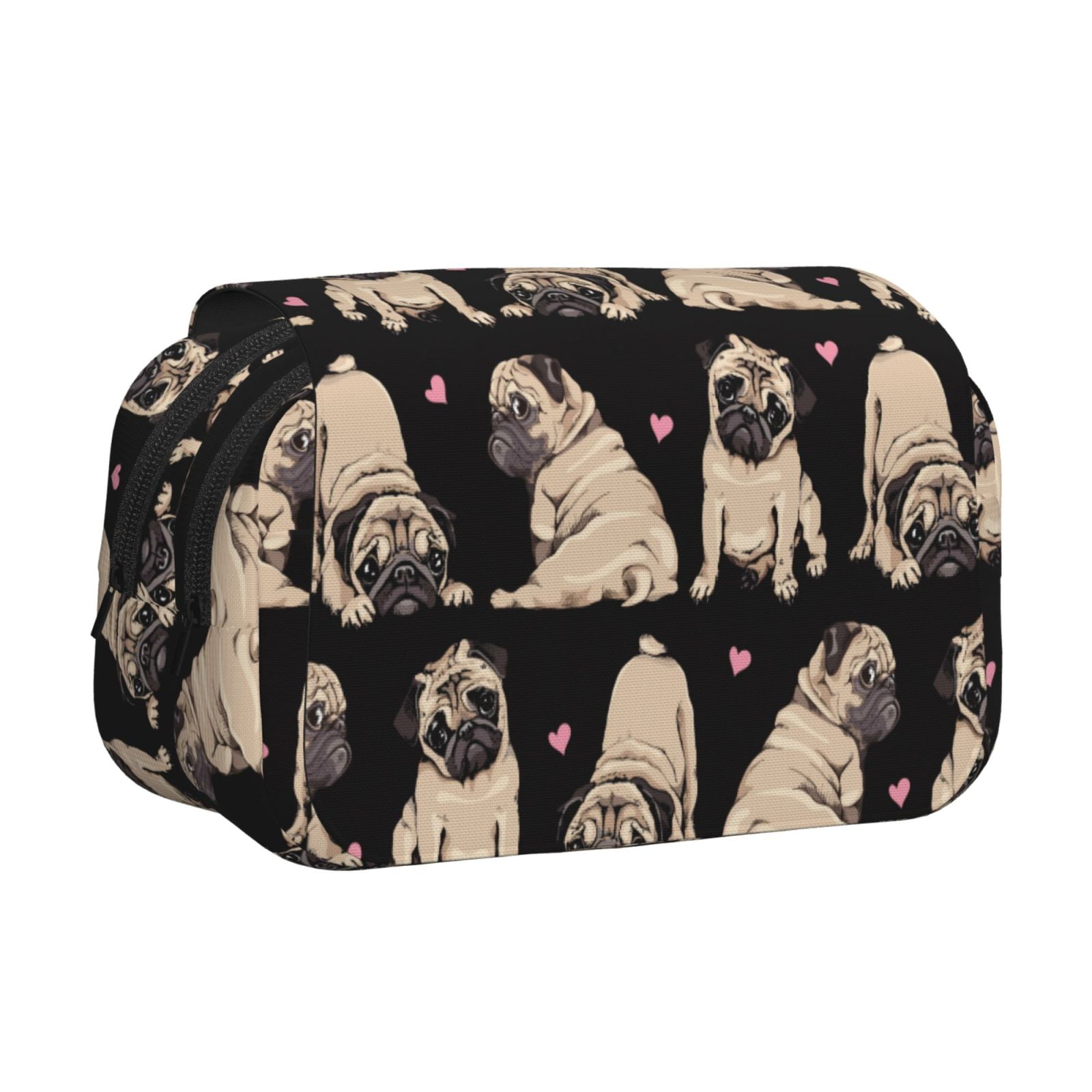 Rateoe French Bulldog Pattern Double Clamshell Pen Case, Storage Organizer with Two Zipper Compartments– Holds Up to 50 Pencils & Pens