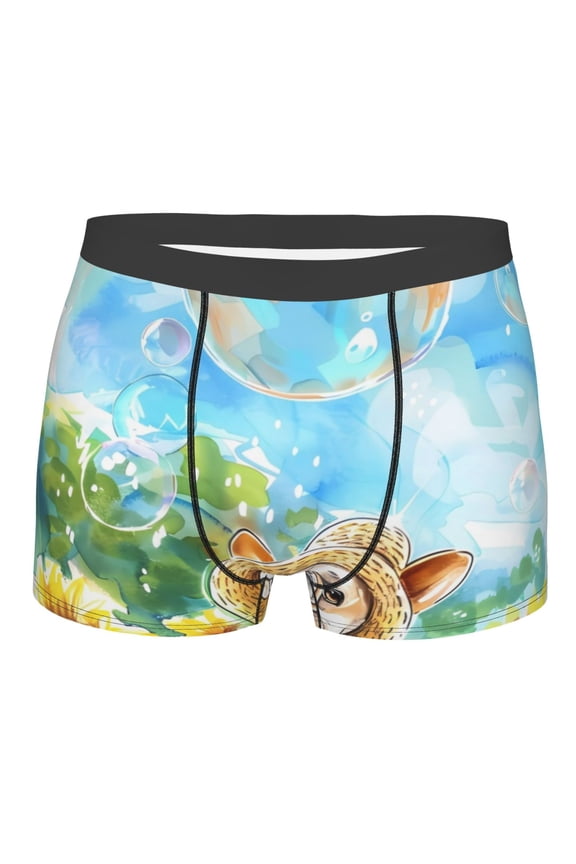 French Bulldog Sunflowers Bubbles Mens Boxer Briefs Poly Spandex Performance Boxer Briefs Underwear Hem Boxer Briefs - Medium