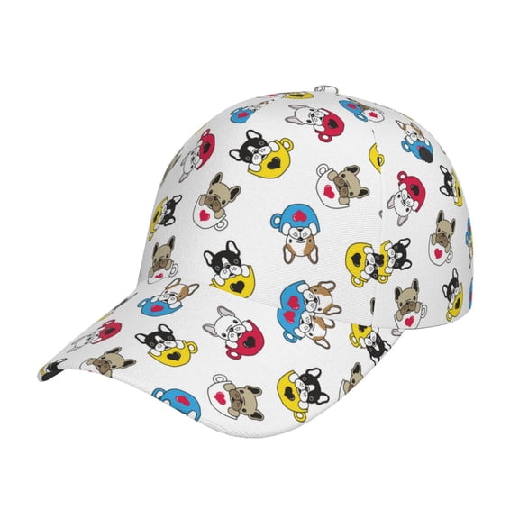 Rateoe French Bulldog With Coffee Cup Pattern Baseball Cap Outdoor Cap Mountain Dad Hat - Unstructured Soft Cotton Cap-Adjustable UV Protection Cap