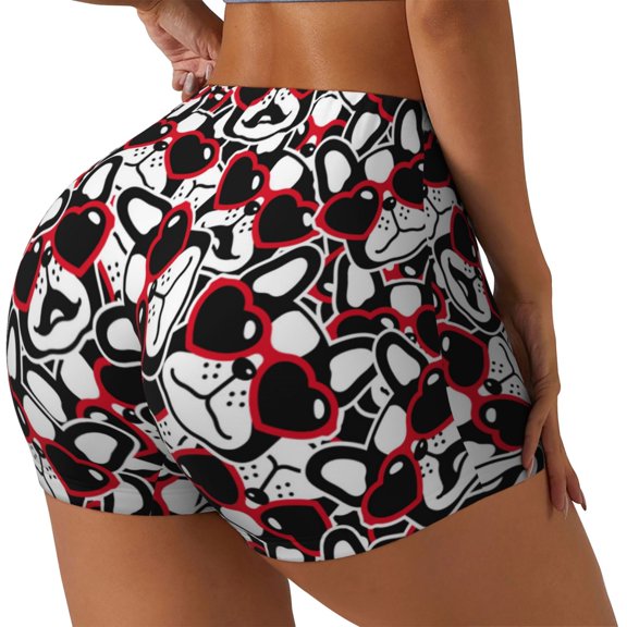 Rateoe French Bulldog1 Printed Power Workout Shorts for Women Tummy Control Squat Proof Ribbed Thick Seamless Scrunch Active Short-Medium