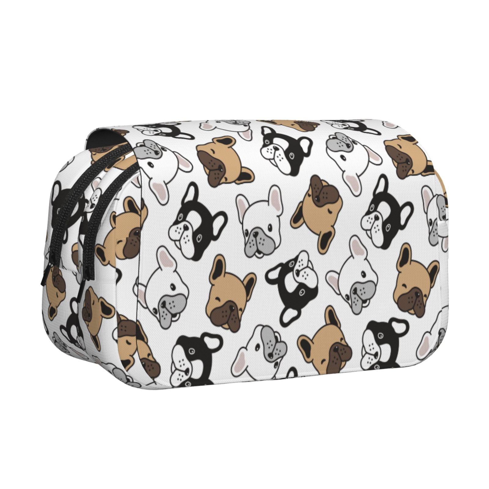 Rateoe French Bulldog3 Pattern Double Clamshell Pen Case, Storage Organizer with Two Zipper Compartments– Holds Up to 50 Pencils & Pens