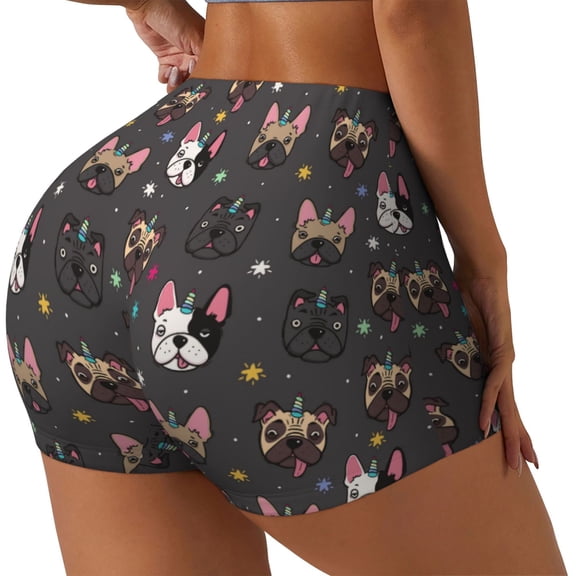 Rateoe French Bulldogs Printed Power Workout Shorts for Women Tummy Control Squat Proof Ribbed Thick Seamless Scrunch Active Short-Large