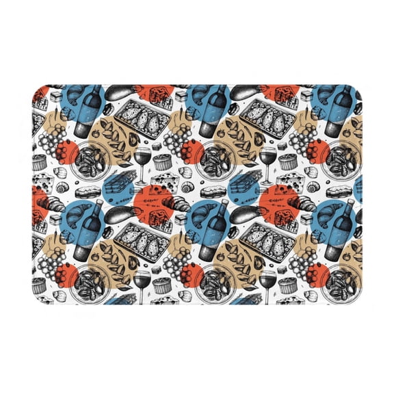 Rateoe French Food Pattern Flannel Door Mat Indoor Outdoor Entrance, Waterproof All-Weather Doormat,Fade Resistant, Low Profile Entryway Mat 16x24in