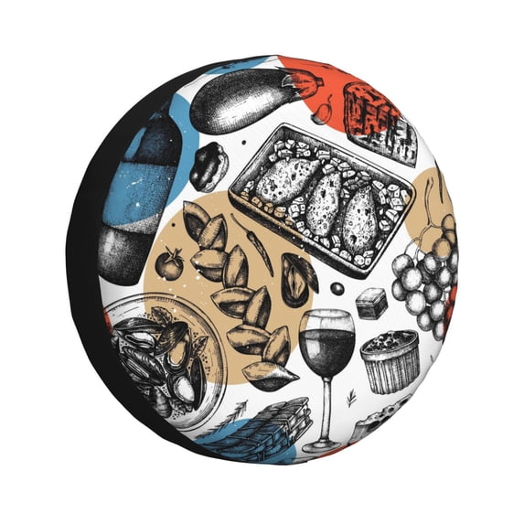 Rateoe French Food Pattern Tire Cover Wheel Protectors Weatherproof Wheel Covers Universal Fit for Trailer Rv SUV Truck Camper Travel Trailers Accessories-16 inch
