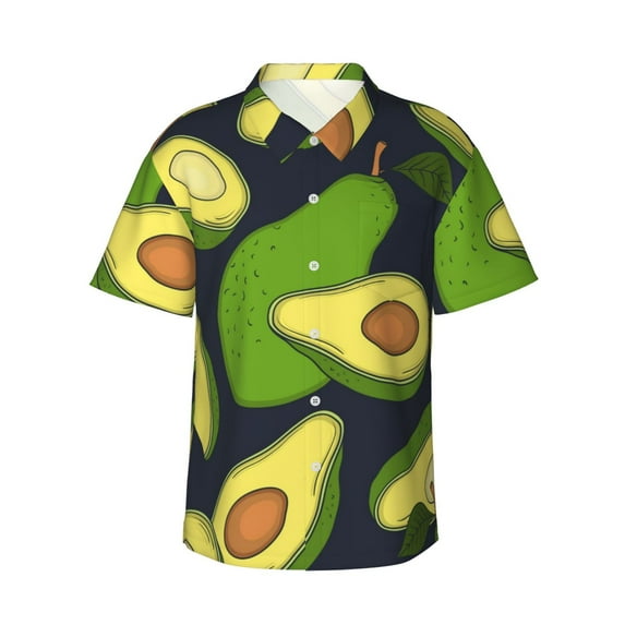 Rateoe Fresh Avocado Pattern Men’s Hawaiian Shirt – Short Sleeve Button-Down Tropical Beach Shirt, Lightweight & Breathable Casual Aloha Shirt with Pocket,Medium