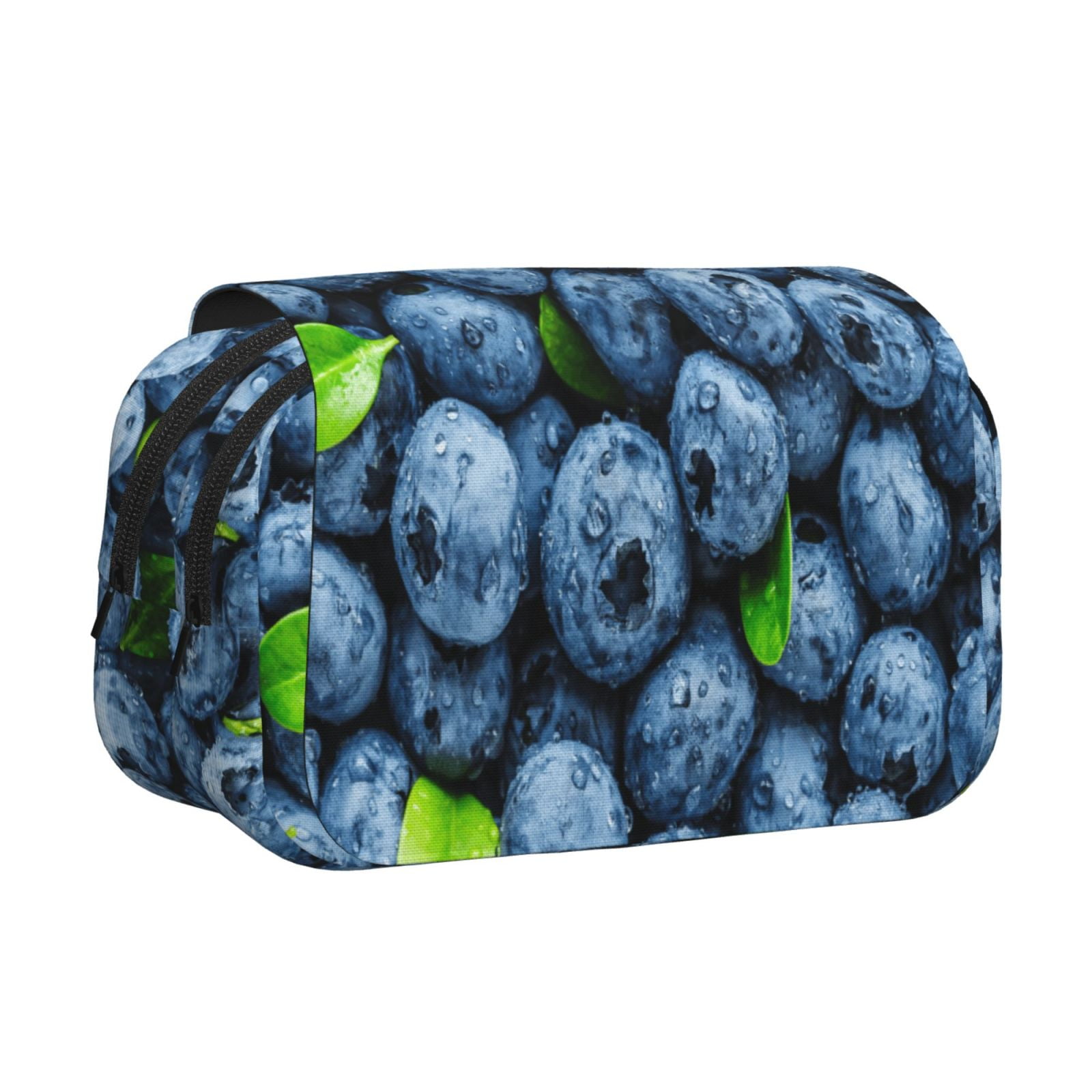Rateoe Fresh Blueberries Pattern Double Clamshell Pen Case, Storage Organizer with Two Zipper Compartments– Holds Up to 50 Pencils & Pens