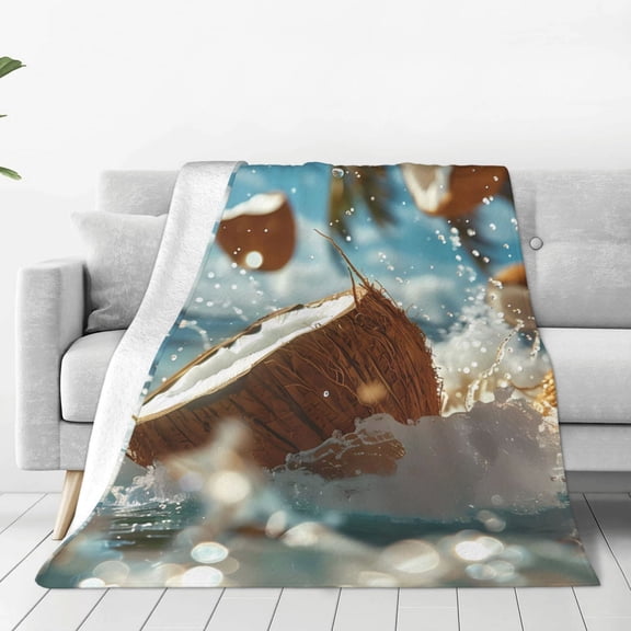 Rateoe Fresh Coconut Splash Print Fuzzy Fleece Throw Blanket Extra Large,Super Soft,Fluffy and Warm Blankets for Couch,Bed,All Season Use (50"x40")