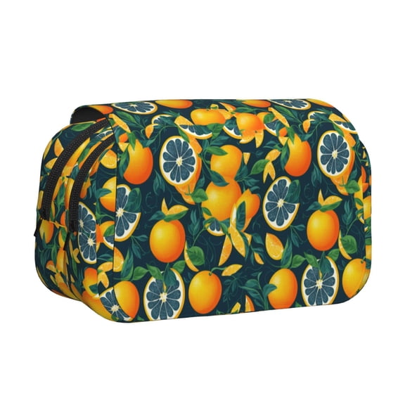 Rateoe Fresh Orange Pattern Double Clamshell Pen Case, Storage Organizer with Two Zipper Compartments– Holds Up to 50 Pencils & Pens