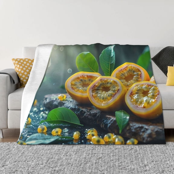 Rateoe Fresh Passion Fruit Still Life Pattern Flannel Throw Blanket, Ultra-soft Blanket for Bed, Couch, Car, Hypoallergenic Anti-pilling blanket-