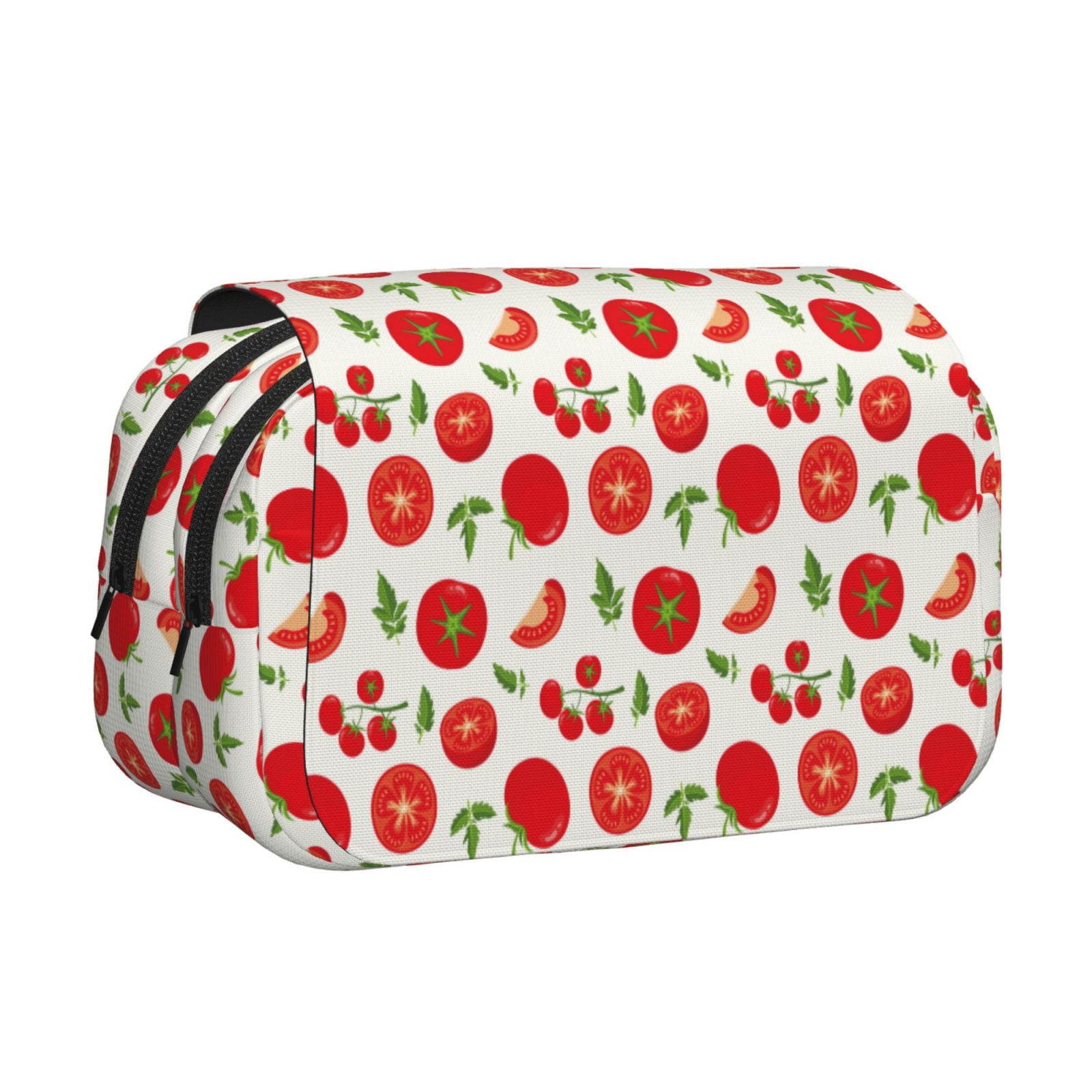 Rateoe Fresh Red Tomato Pattern Double Clamshell Pen Case, Storage Organizer with Two Zipper Compartments– Holds Up to 50 Pencils & Pens
