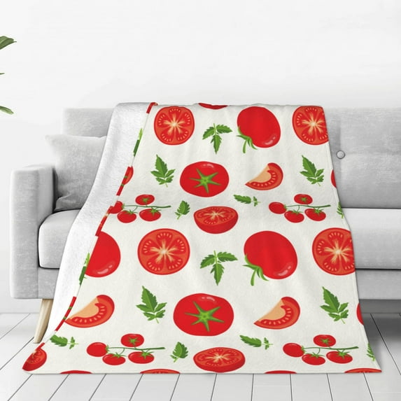 Rateoe Fresh Red Tomato Print Fuzzy Fleece Throw Blanket Extra Large,Super Soft,Fluffy and Warm Blankets for Couch,Bed,All Season Use (40"x30")