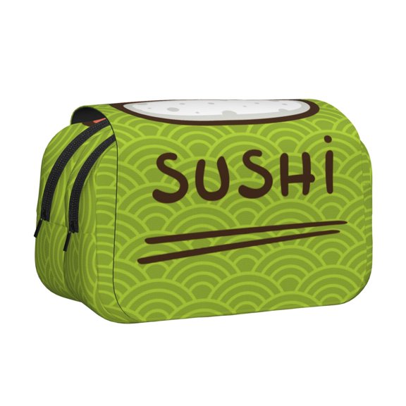 Rateoe Fresh Sushi Pattern Double Clamshell Pen Case, Storage Organizer with Two Zipper Compartments Holds Up to 50 Pencils & Pens