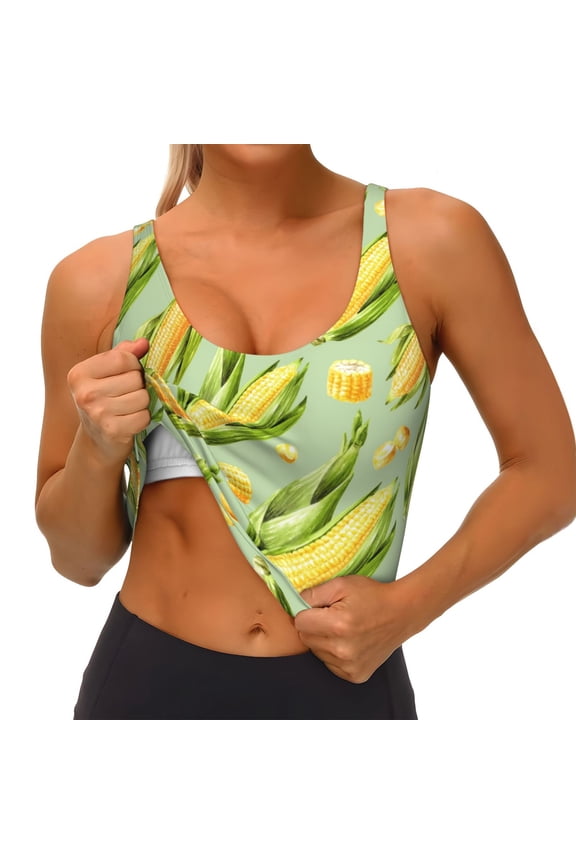 Fresh Sweet Corn Print Womens' Sports Bras Scoop Neck Sports Vest- Padded U Back Seamless High Impact Support
